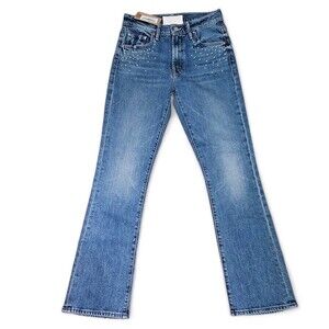 MOTHER Superior Insider Flood Jeans 25" Metal Magic Studded Mid Rise Straight